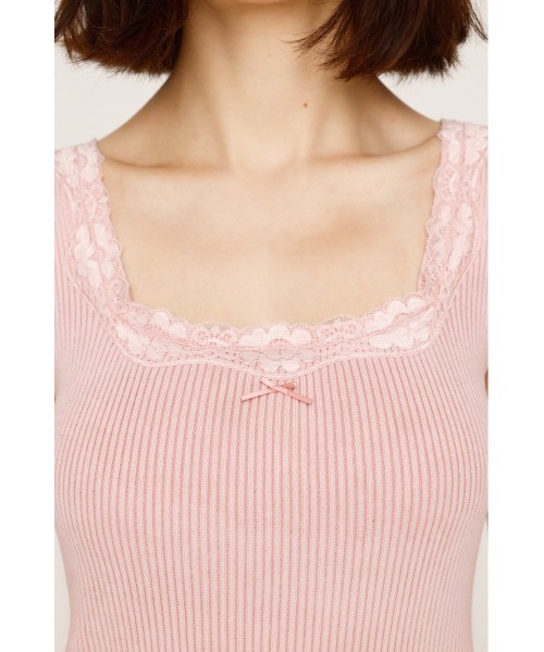 SLY（スライ）の「LACE DOCKING RIB TANK レース ドッキング リブ タンク 夏服 秋服 ノースリーブトップス（タンクトップ・レディース・オフホワイト/ライトブラック/ピンク・FREE）」の15枚目の写真