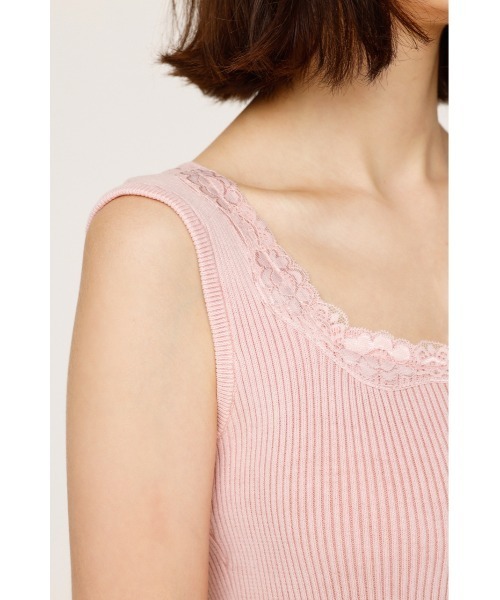 SLY（スライ）の「LACE DOCKING RIB TANK レース ドッキング リブ タンク 夏服 秋服 ノースリーブトップス（タンクトップ・レディース・オフホワイト/ライトブラック/ピンク・FREE）」の16枚目の写真