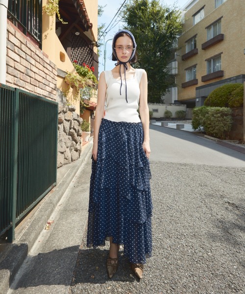 ク*リ様 45R ネイビー ノースリーブ タンクトップ　レース付き　星2つ　サイ ク*リ様 45R ネイビー ノースリーブ タンクトップ レース付き 星