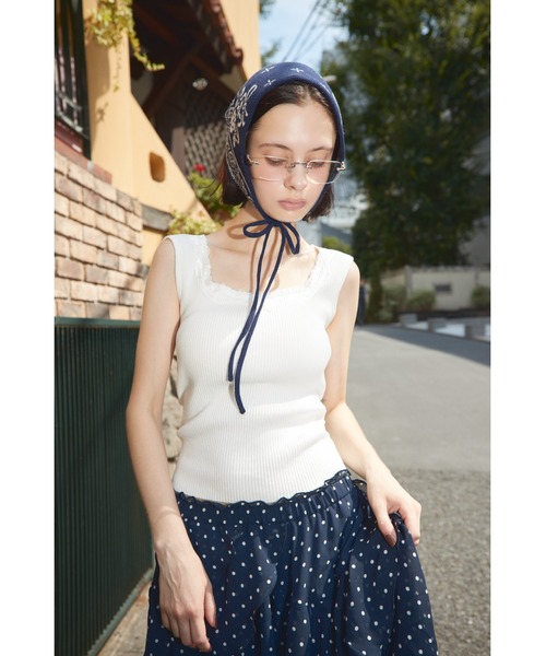 SLY（スライ）の「LACE DOCKING RIB TANK レース ドッキング リブ タンク 夏服 秋服 ノースリーブトップス（タンクトップ・レディース・オフホワイト/ライトブラック/ピンク・FREE）」の22枚目の写真