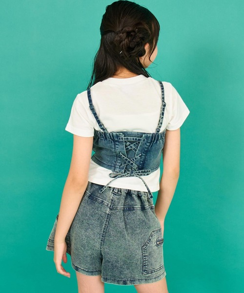 ANAP GｉRL（アナップガール）の「バッグ スピンドル ビスチェ × Tシャツ SET 【キッズお揃い】（Tシャツ/カットソー・キッズ・ブルー/ベージュ・M/S/XS）」の13枚目の写真