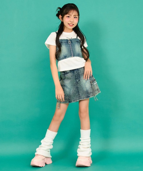 ANAP GｉRL（アナップガール）の「バッグ スピンドル ビスチェ × Tシャツ SET 【キッズお揃い】（Tシャツ/カットソー・キッズ・ブルー/ベージュ・M/S/XS）」の14枚目の写真