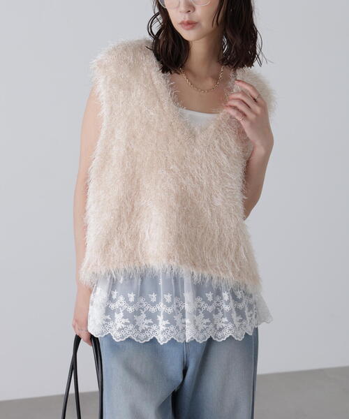 FREE'S MART（フリーズマート）の「◆レースドッキングタンクトップ（タンクトップ・レディース・ホワイト・FREE）」の3枚目の写真