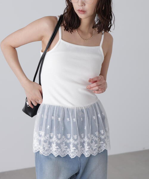 FREE'S MART（フリーズマート）の「◆レースドッキングタンクトップ（タンクトップ・レディース・ホワイト・FREE）」の4枚目の写真