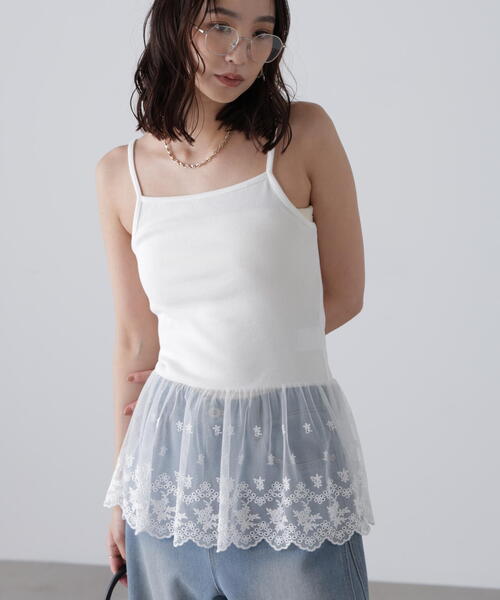 FREE'S MART（フリーズマート）の「◆レースドッキングタンクトップ（タンクトップ・レディース・ホワイト・FREE）」の5枚目の写真