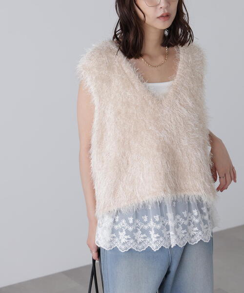 FREE'S MART（フリーズマート）の「◆レースドッキングタンクトップ（タンクトップ・レディース・ホワイト・FREE）」の6枚目の写真