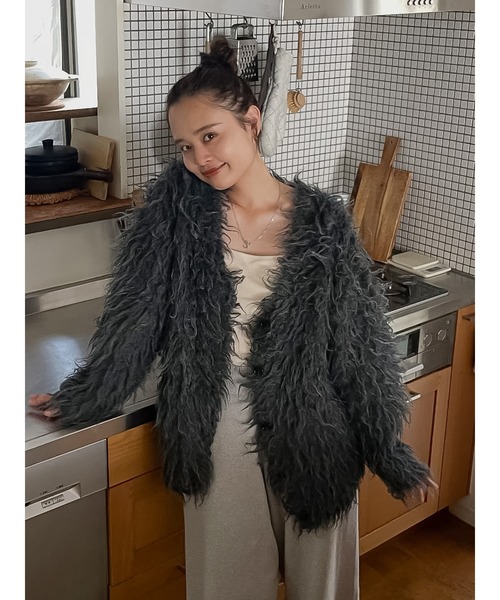 Ungrid（アングリッド）の「起毛ニットアンサンブル（カーディガン/ボレロ・レディース・チャコールグレー/イエロー/ヘザーグレー/オレンジ・FREE）」の2枚目の写真