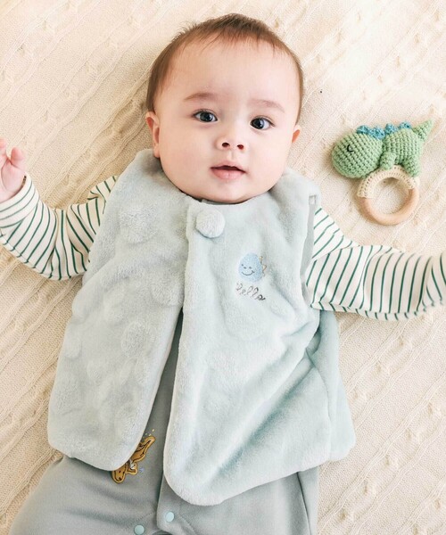 SLAP SLIP BABY（スラップスリップベビー）の「【お揃い】アニマルクマウサギネコ恐竜ポコポコボアベストベビー(70~80cm)（その他ベビーウェア・キッズ・ベージュ/オフホワイト/ピンク/グリーン・FREE）」の3枚目の写真