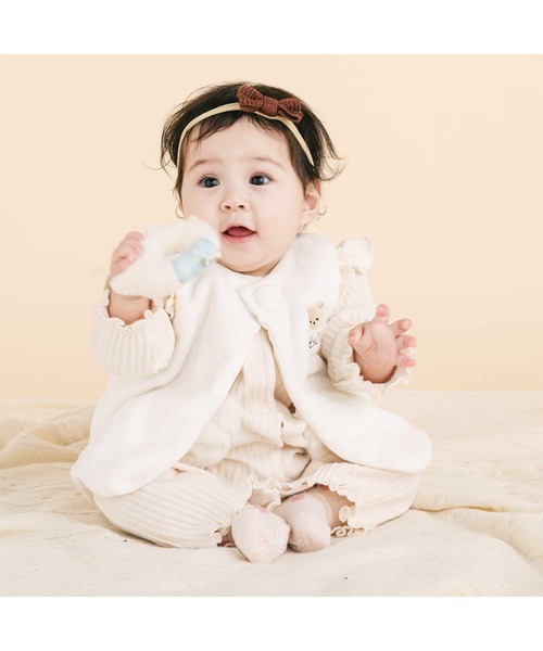 SLAP SLIP BABY（スラップスリップベビー）の「【お揃い】アニマルクマウサギネコ恐竜ポコポコボアベストベビー(70~80cm)（その他ベビーウェア・キッズ・ベージュ/オフホワイト/ピンク/グリーン・FREE）」の6枚目の写真