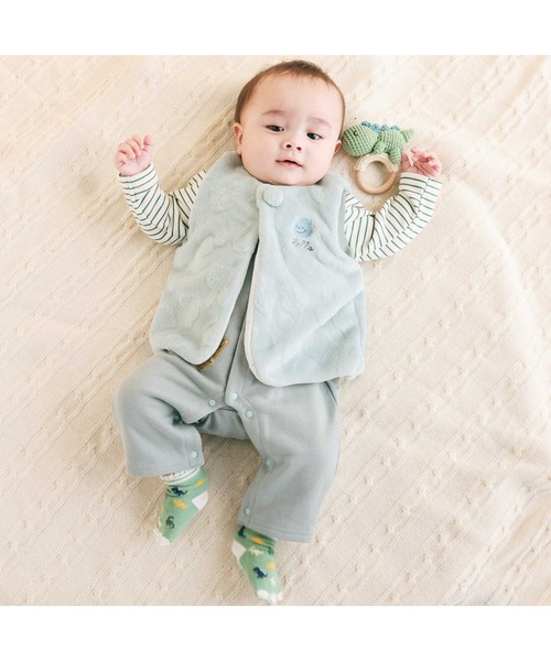 SLAP SLIP BABY（スラップスリップベビー）の「【お揃い】アニマルクマウサギネコ恐竜ポコポコボアベストベビー(70~80cm)（その他ベビーウェア・キッズ・ベージュ/オフホワイト/ピンク/グリーン・FREE）」の5枚目の写真