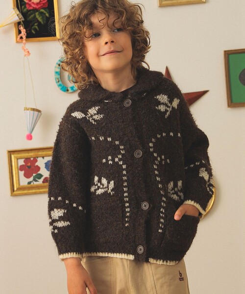 こども ビームス(コドモビームス)の「ブークレ ジャカード カーディガン 2025FW(100~150cm)(カーディガン/ボレロ・キッズ・ダークブラウン/ホワイト系その他5・M(120-130)/S(100-110)/L(140-150))」の1枚目の写真