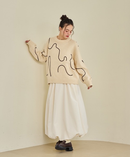 OLUN（オルン）の「nuance tape line knit/ニュアンステープラインニット（ニット/セーター・レディース・テラコッタ/グレー/アイボリー・FREE）」の7枚目の写真