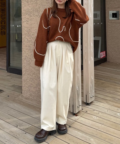 OLUN（オルン）の「nuance tape line knit/ニュアンステープラインニット（ニット/セーター・レディース・テラコッタ/グレー/アイボリー・FREE）」の11枚目の写真