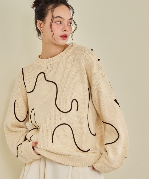 OLUN（オルン）の「nuance tape line knit/ニュアンステープラインニット（ニット/セーター・レディース・テラコッタ/グレー/アイボリー・FREE）」の6枚目の写真