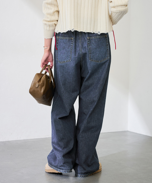 FRAMeWORK(フレームワーク)の「≪追加≫ライトオンスデニムイージーパンツ(デニムパンツ・レディース・ネイビー/ホワイト・36/38)」の1枚目の写真