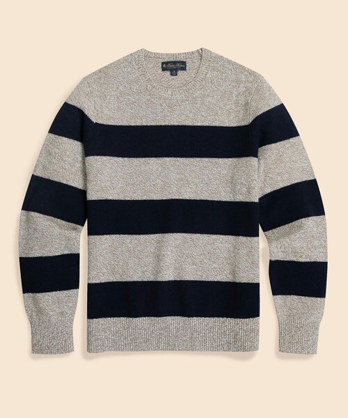 BROOKS BROTHERS(ブルックスブラザーズ)の「ウール ストライプ クルーネックセーター(ニット/セーター・メンズ・オートミール・LARGE/MEDIUM/SMALL/X-LARGE)」の1枚目の写真