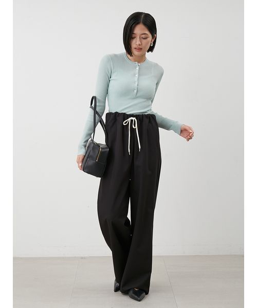 シアーヘンリーネックプルオーバー　ブラック SHEER HENRY NECK LONG SLEEVE PULLOVER / シアーヘンリーネック