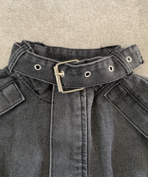 lilful(リルフル)の「ウォッシュ加工 コルセット風ウエストマークベルト デニムブルゾンジャケット(ブルゾン・レディース・グレー・S/M)」の16枚目の写真