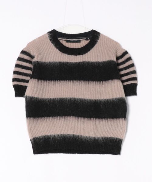 ALLSAINTS(オールセインツ)の「CLEM STRIPED KNITTED T-SHIRT | CLEM ストライプ ニット Tシャツ(ニット/セーター・レディース・ブラック系その他・M/XS/S)」の6枚目の写真