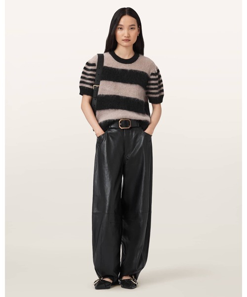 ALLSAINTS(オールセインツ)の「CLEM STRIPED KNITTED T-SHIRT | CLEM ストライプ ニット Tシャツ(ニット/セーター・レディース・ブラック系その他・M/XS/S)」の2枚目の写真