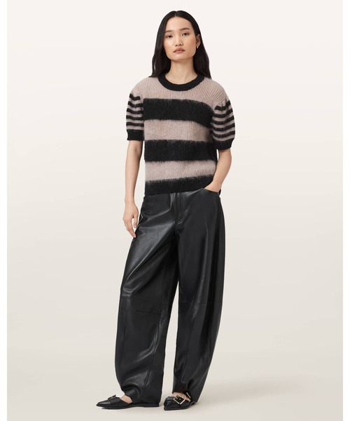 ALLSAINTS(オールセインツ)の「CLEM STRIPED KNITTED T-SHIRT | CLEM ストライプ ニット Tシャツ(ニット/セーター・レディース・ブラック系その他・M/XS/S)」の4枚目の写真