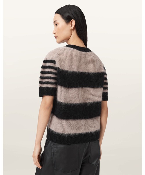 ALLSAINTS(オールセインツ)の「CLEM STRIPED KNITTED T-SHIRT | CLEM ストライプ ニット Tシャツ(ニット/セーター・レディース・ブラック系その他・M/XS/S)」の5枚目の写真