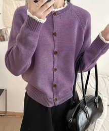 配色スカラップデザイン ニットカーディガン
