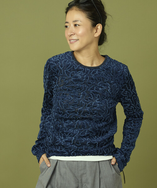 Freada（フリーダ）の「Freada/フリーダ メッシュ ベロア トップス（Tシャツ/カットソー・レディース・ブラック/ブルー/ベージュ・ONE SIZE）」の3枚目の写真