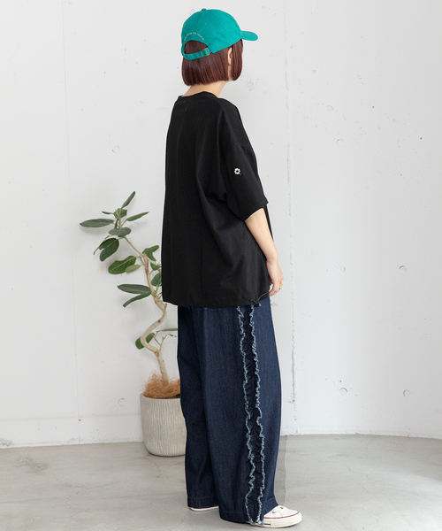 POU DOU DOU（プードゥドゥ）の「フラワー刺繍bigTシャツ（Tシャツ/カットソー・レディース・オフホワイト/ブラック/グリーン・M）」の21枚目の写真