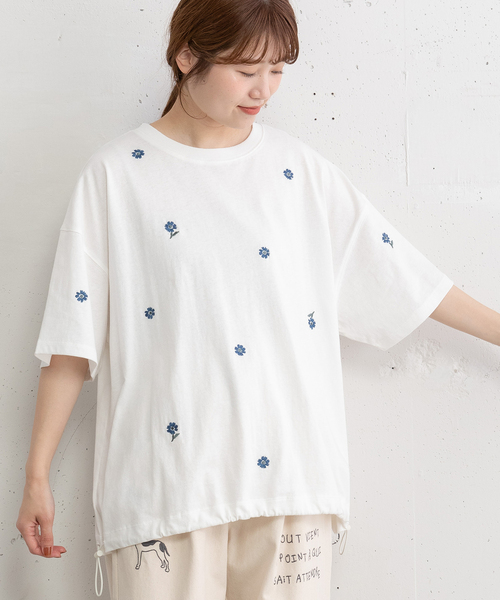POU DOU DOU（プードゥドゥ）の「フラワー刺繍bigTシャツ（Tシャツ/カットソー・レディース・オフホワイト/ブラック/グリーン・M）」の17枚目の写真