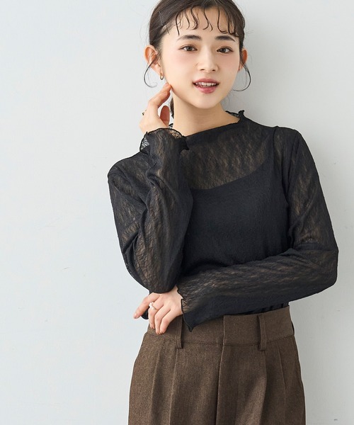 mil(ミル)の「ニュアンス柄 シアートップス【588094】(Tシャツ/カットソー・レディース・オフホワイト/モスグリーン/ブラック/ブラック系その他/ホワイト系その他/ミント・XS/S)」の5枚目の写真