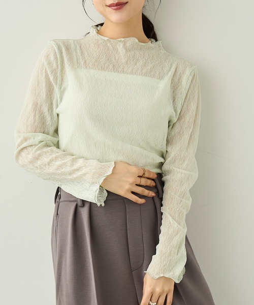 mil(ミル)の「ニュアンス柄 シアートップス【588094】(Tシャツ/カットソー・レディース・オフホワイト/モスグリーン/ブラック/ブラック系その他/ホワイト系その他/ミント・XS/S)」の6枚目の写真