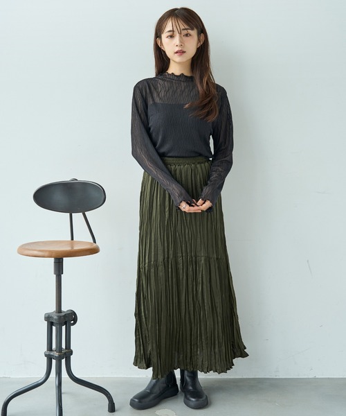 mil(ミル)の「ニュアンス柄 シアートップス【588094】(Tシャツ/カットソー・レディース・オフホワイト/モスグリーン/ブラック/ブラック系その他/ホワイト系その他/ミント・XS/S)」の16枚目の写真