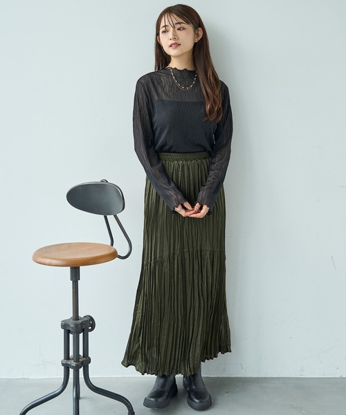 mil(ミル)の「ニュアンス柄 シアートップス【588094】(Tシャツ/カットソー・レディース・オフホワイト/モスグリーン/ブラック/ブラック系その他/ホワイト系その他/ミント・XS/S)」の19枚目の写真