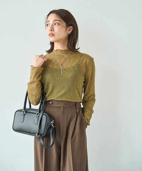 mil(ミル)の「ニュアンス柄 シアートップス【588094】(Tシャツ/カットソー・レディース・オフホワイト/モスグリーン/ブラック/ブラック系その他/ホワイト系その他/ミント・XS/S)」の8枚目の写真