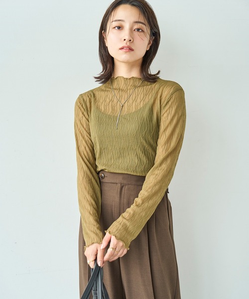 mil(ミル)の「ニュアンス柄 シアートップス【588094】(Tシャツ/カットソー・レディース・オフホワイト/モスグリーン/ブラック/ブラック系その他/ホワイト系その他/ミント・XS/S)」の7枚目の写真