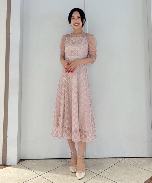 Cupid Heart(キューピッドハート)の「【Cupid Heart】ダイヤフラワーレースドレス(ドレス・レディース・ベージュ/ピンク/グレー/ミント/ブラック×ホワイト・MEDIUM)」の5枚目の写真