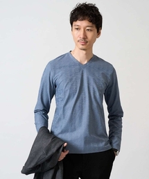 針抜きジャカードVネックTシャツ【洗濯機で洗える/毛玉になりにくい】通勤/ビジネス/ジャケット〈ON/OFF SERIES〉