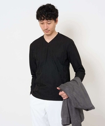 【ジャケット映え】針抜きジャカードＶネックＴシャツ【洗濯機で洗える/毛玉になりにくい】通勤/ビジネス/ジャケット〈ON/OFF SERIES〉