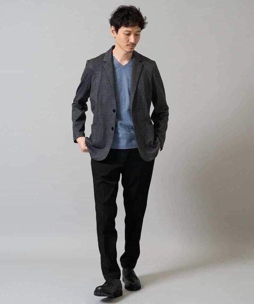 a.v.v（アーヴェヴェ）の「針抜きジャカードＶネックＴシャツ【洗濯機で洗える/毛玉になりにくい】通勤/ビジネス/ジャケット〈ON/OFF SERIES〉（Tシャツ/カットソー・メンズ・ホワイト/ブラック/ブルー・50/46/48）」の15枚目の写真