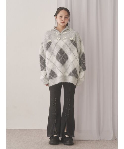 merry jenny（メリージェニー）の「fluffyアーガイルZIPニット（ニット/セーター・レディース・ピンク/グレー・FREE）」の9枚目の写真