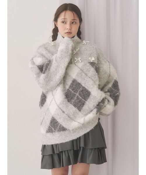 merry jenny（メリージェニー）の「fluffyアーガイルZIPニット（ニット/セーター・レディース・ピンク/グレー・FREE）」の11枚目の写真