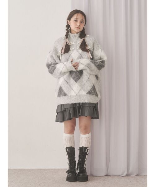 merry jenny（メリージェニー）の「fluffyアーガイルZIPニット（ニット/セーター・レディース・ピンク/グレー・FREE）」の13枚目の写真