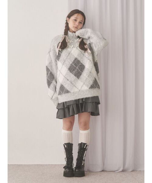 merry jenny（メリージェニー）の「fluffyアーガイルZIPニット（ニット/セーター・レディース・ピンク/グレー・FREE）」の14枚目の写真