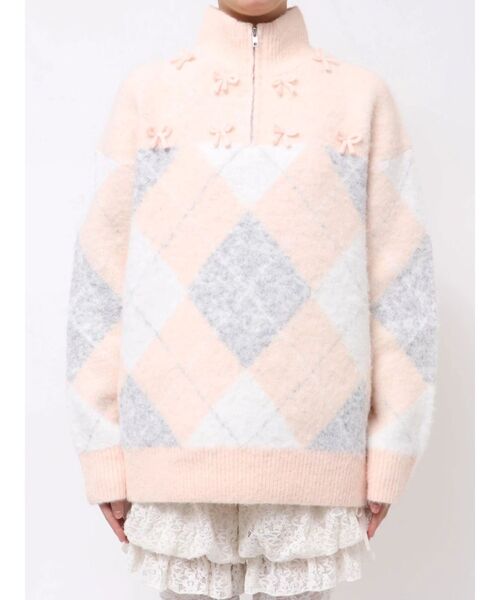 merry jenny（メリージェニー）の「fluffyアーガイルZIPニット（ニット/セーター・レディース・ピンク/グレー・FREE）」の15枚目の写真