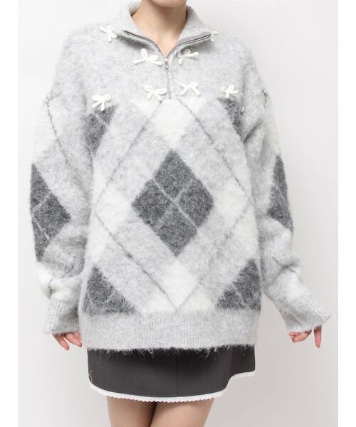 merry jenny（メリージェニー）の「fluffyアーガイルZIPニット（ニット/セーター・レディース・ピンク/グレー・FREE）」の22枚目の写真