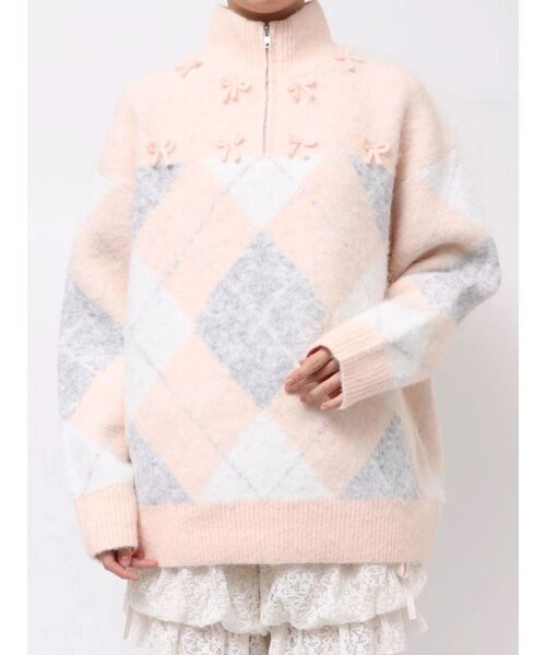 merry jenny メリージェニー　fluffyアーガイルZIPニット セール】fluffyアーガイルZIPニット（ニット/セーター）｜merry jenny