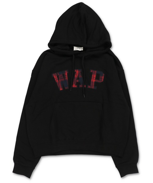 SPINNS(スピンズ)の「短丈スウェットパーカー/チェック/パッチワークロゴ/ショート丈(パーカー・メンズ・ブラック/ネイビー/杢グレー/アッシュグレー・ONESIZE)」の5枚目の写真