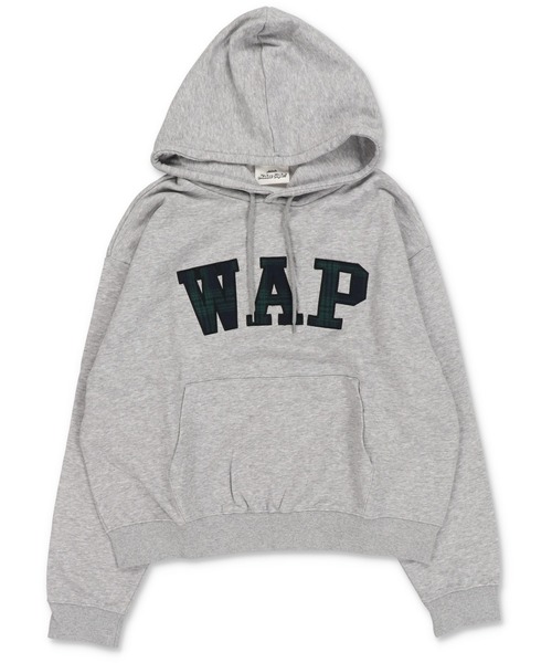 SPINNS(スピンズ)の「短丈スウェットパーカー/チェック/パッチワークロゴ/ショート丈(パーカー・メンズ・ブラック/ネイビー/杢グレー/アッシュグレー・ONESIZE)」の7枚目の写真