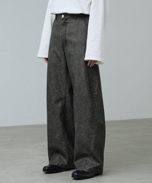 CALLNE（カルネ）の「【CALLNE】Vintage Design Curve Pants / ヴィンテージデザイン合皮カーブパンツ（セットアップ対応）（その他パンツ・メンズ・ダークグレー/ブラック・L/M）」の6枚目の写真